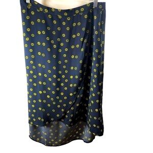 J Crew High Low Skirt Women L Navy Yellow Flowers Wrap Elastic Waist